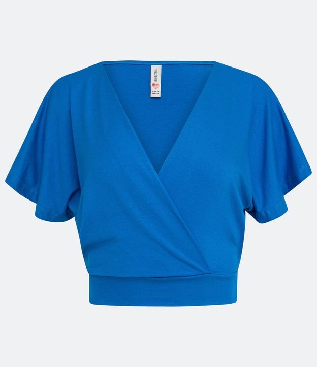 Blusa Curta em Crepe com Decote V Transpassado Azul Vivo 5