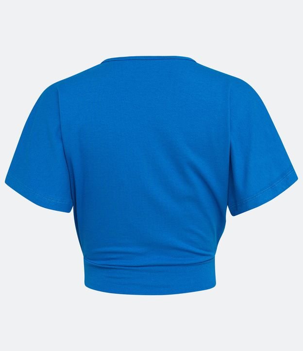 Blusa Curta em Crepe com Decote V Transpassado Azul Vivo 6