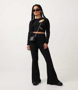 Calça Flare em Ribana com Cintura Alta