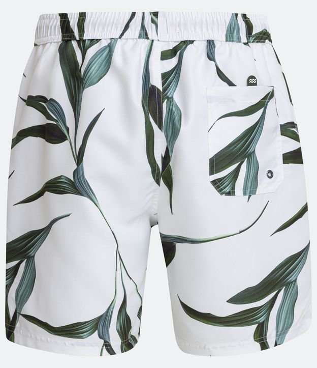 Bermuda de Banho com Estampa de Folhagem e Bolsos Branco 7
