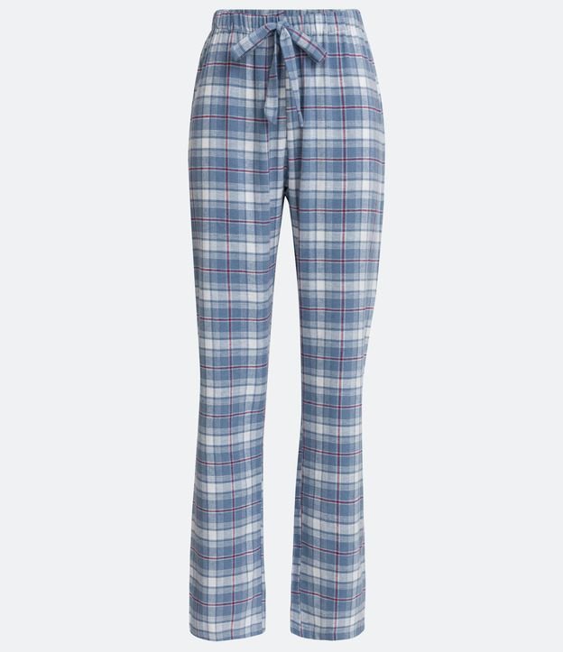 Pantalón de Pijama Larga en Franela con Estampado de Cuadros Azul 5