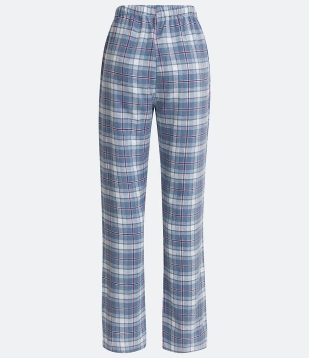 Pantalón de Pijama Larga en Franela con Estampado de Cuadros Azul 6