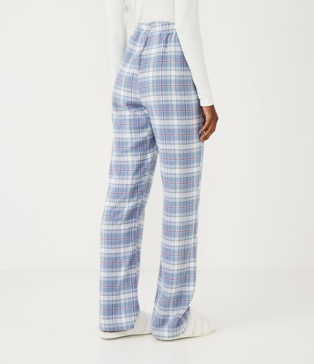 Pantalón de Pijama Larga en Franela con Estampado de Cuadros Azul 3