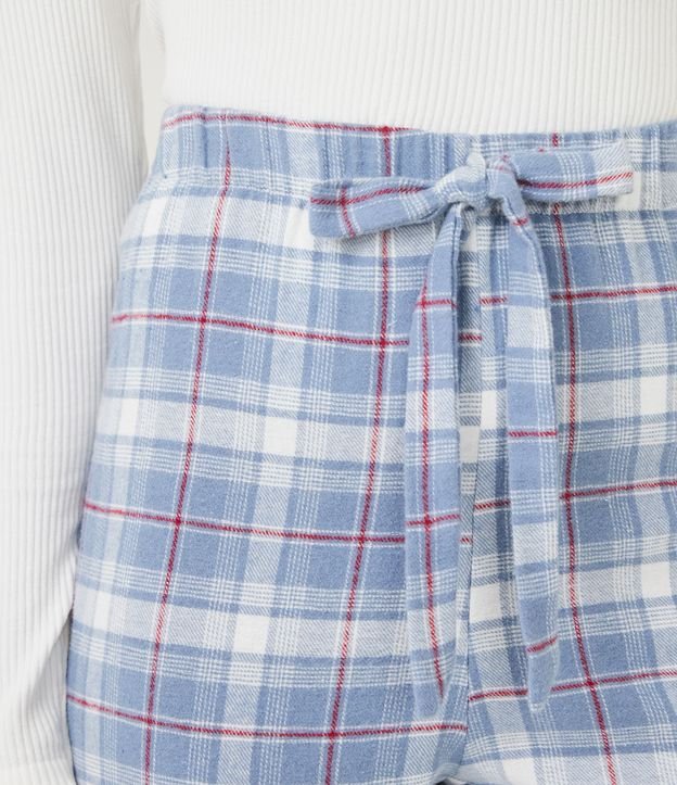 Pantalón de Pijama Larga en Franela con Estampado de Cuadros Azul 4