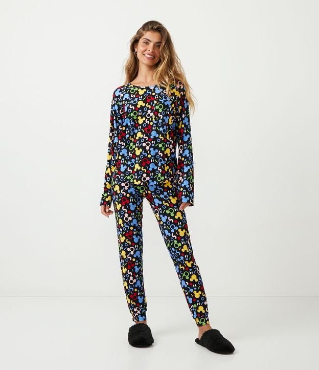 Pijama Largo con Estampado Mickey Mouse Negro 1