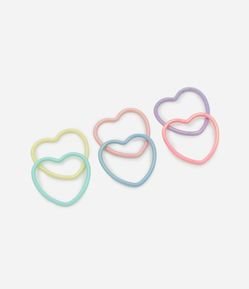 Kit 06 Pulseiras Infantil Holográficas Formato de Coração