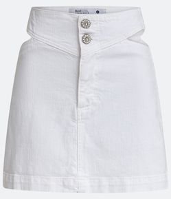 Saia Curta em Sarja com Cós Asa Delta e Botões de Brilho