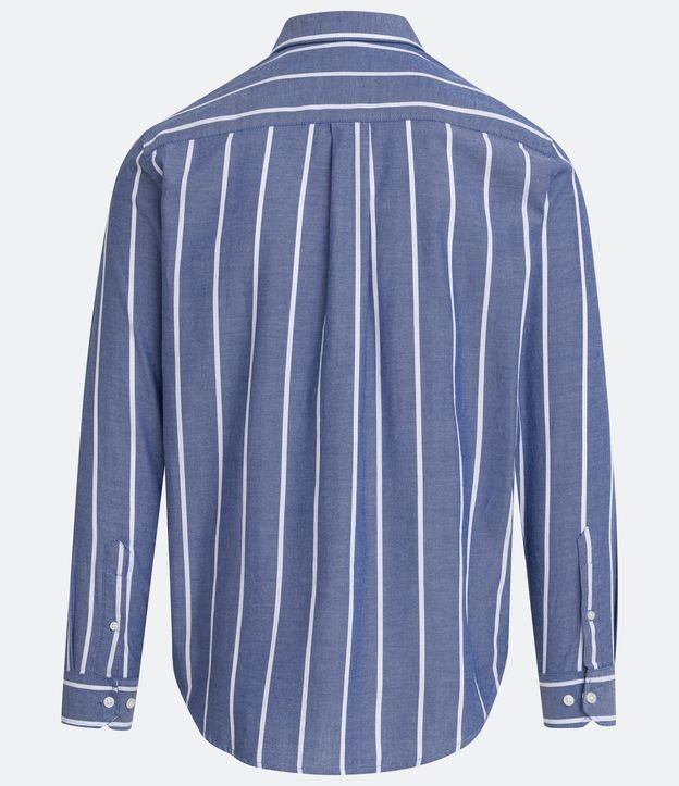 Camisa Comfort em Algodão com Estampa de Listras Azul 7
