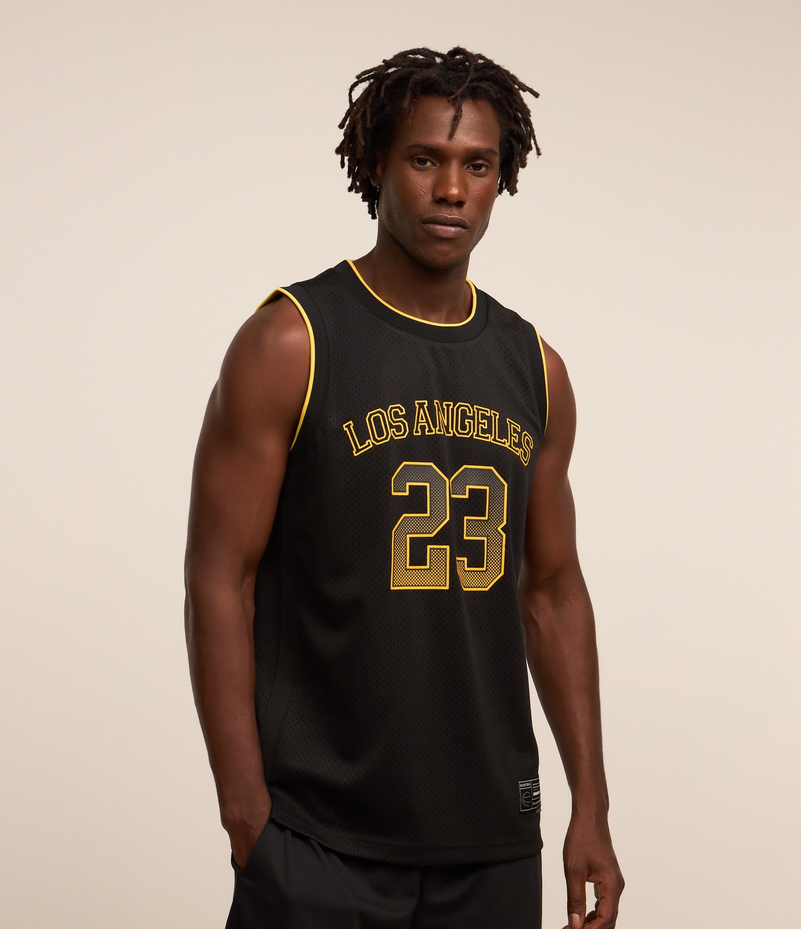 Regata Esportiva de Basquete com Textura e Estampa Los Angeles 23 Preto 1