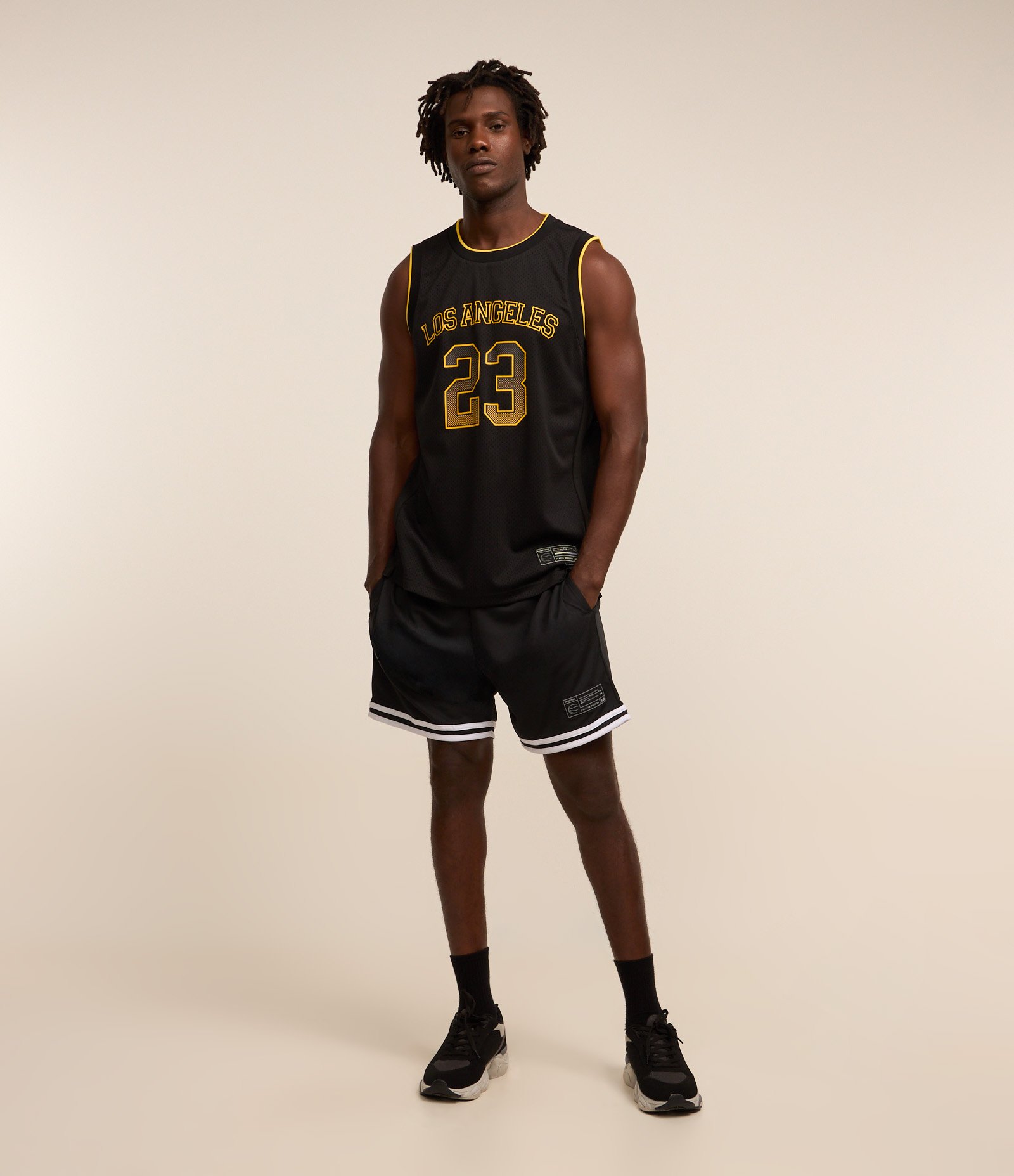 Regata Esportiva de Basquete com Textura e Estampa Los Angeles 23 Preto 2