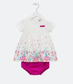 Vestido Infantil con Bombacha y Estampado Floral - Talle 0 a 18 meses