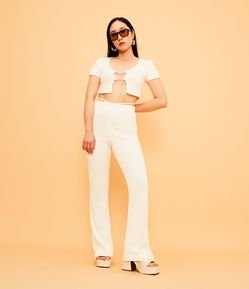 Calça Bailarina Cintura Alta com Amarração e Textura Canelada