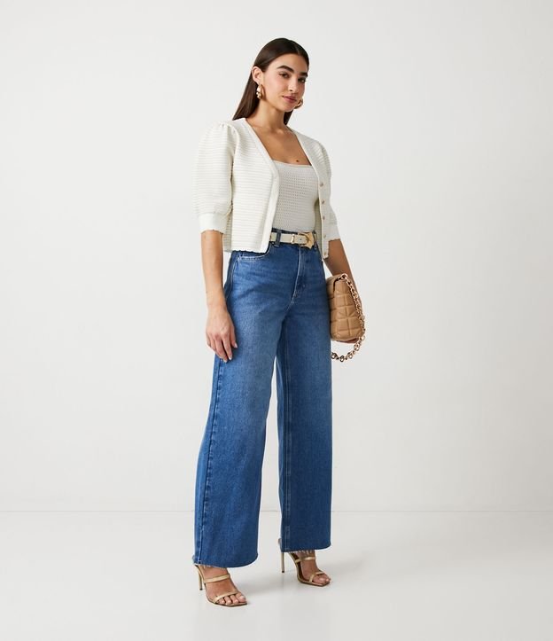 Cardigan de Punto Trabajado y Botones Blanco 2