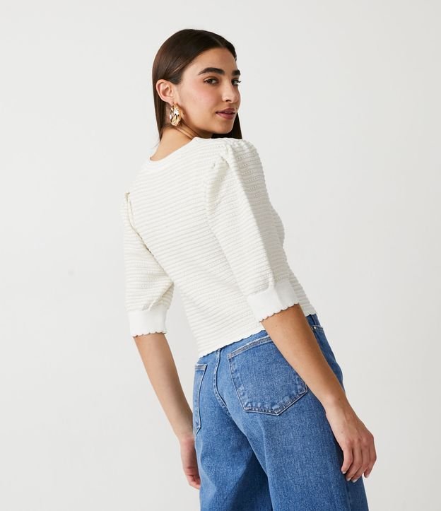 Cardigan de Punto Trabajado y Botones Blanco 3