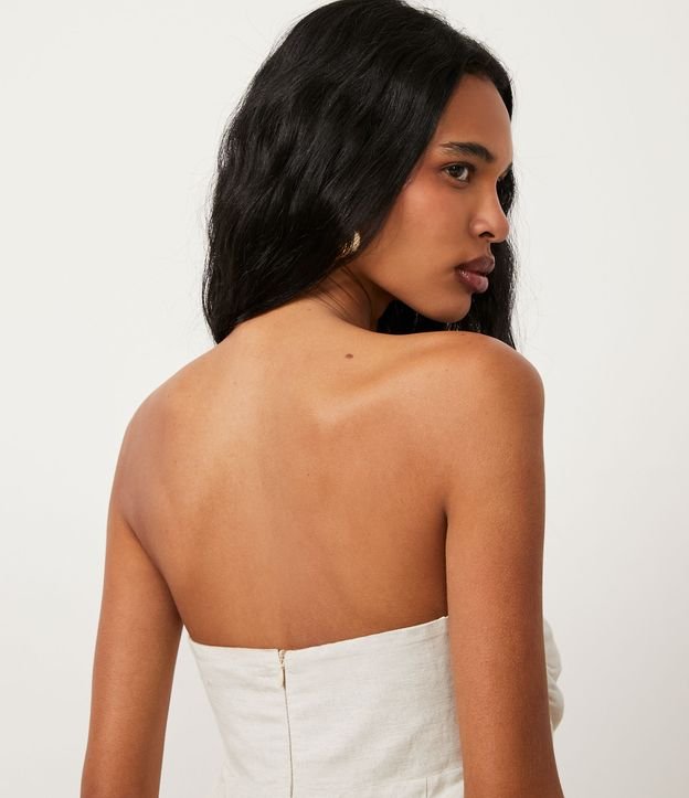 Vestido Midi em Linho Tomara que Caia com Detalhes em Tassel Off White