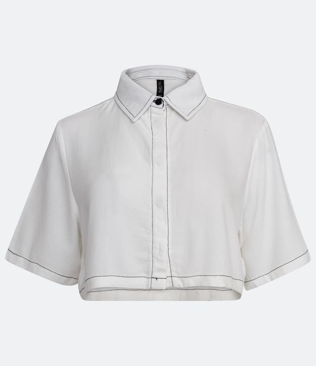 Camisa Cropped en Viscosa con Manga Corta y Pespuntos Contrastantes Blanco 5