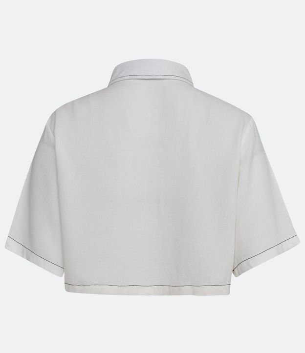 Camisa Cropped en Viscosa con Manga Corta y Pespuntos Contrastantes Blanco 6