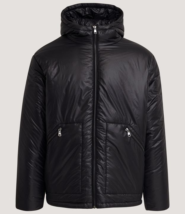 Campera Puffer en Poliamida con Capucha y Cremallera Negro 6
