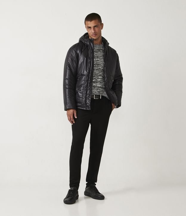 Campera Puffer en Poliamida con Capucha y Cremallera Negro 2