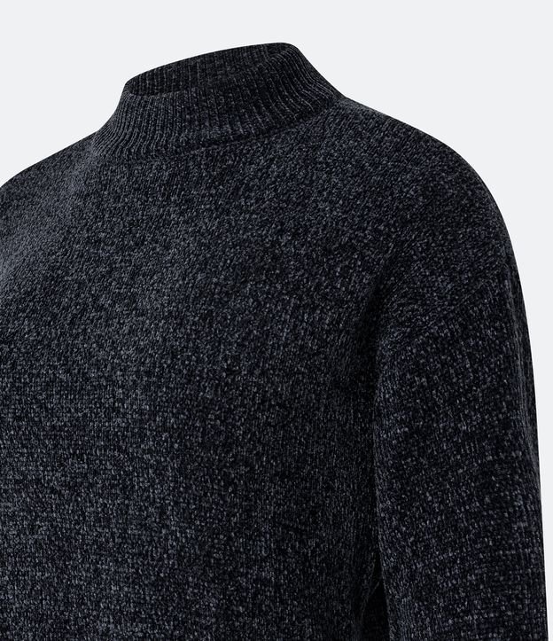 Buzo Suéter en Chenille con Cuello Alto y Ribanas Negro 6
