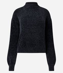 Suéter em Chenille com Golinha Alta e Ribanas