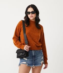 Suéter em Chenille com Golinha Alta e Ribanas