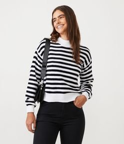 Blusão Suéter em Chenille Listrado com Ribanas