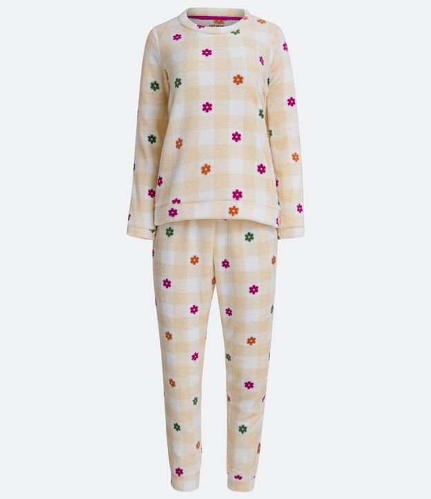 Pijama Largo en Fleece con Puño Ajustado y Estampado de Cuadros Naranja 5