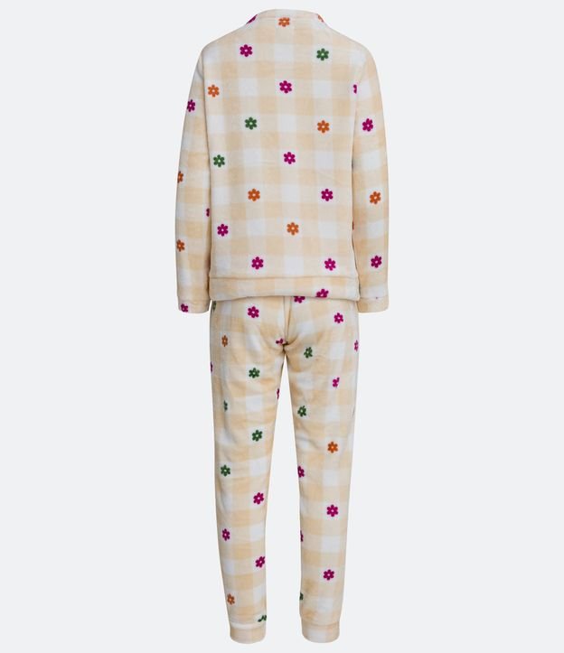 Pijama Largo en Fleece con Puño Ajustado y Estampado de Cuadros Naranja 6