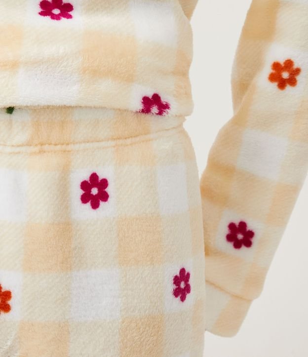 Pijama Largo en Fleece con Puño Ajustado y Estampado de Cuadros Naranja 4