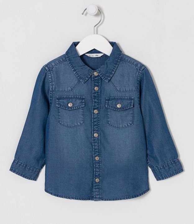 Camisa Infantil em Liocel com Bolsinhos - Tam 1 a 5 Anos - Cor: Azul - Tamanho: 02