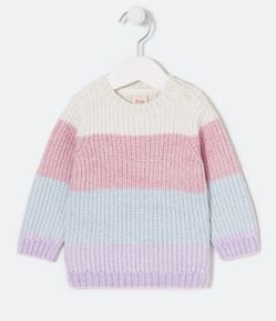 Blusão Infantil em Tricô com Blocos de Cor - Tam 0 a 18 meses