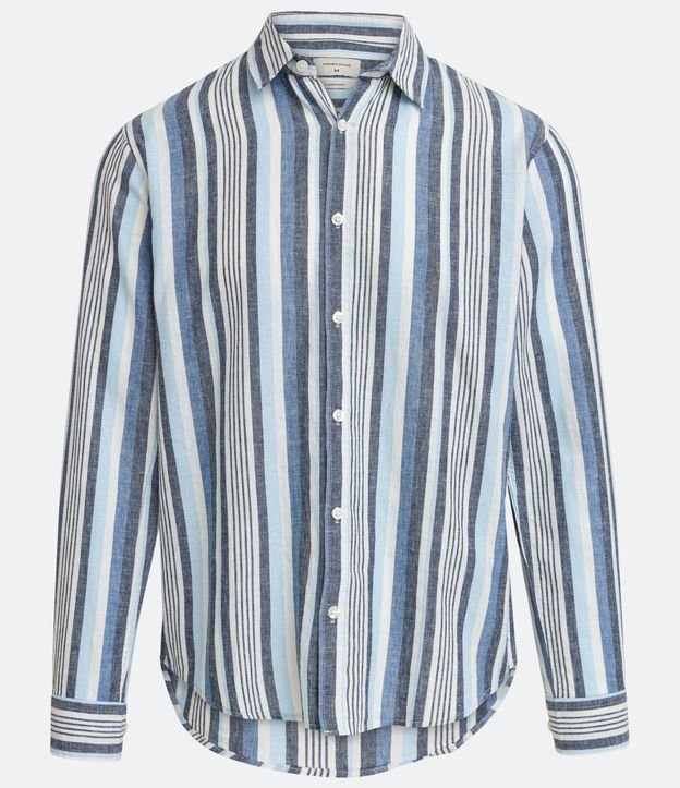 Camisa Comfort em Linho com Listras e Manga Longa