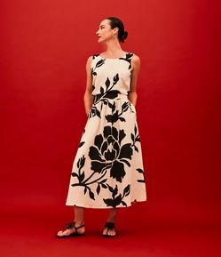 Saia Midi em Viscolinho com Estampa Floral