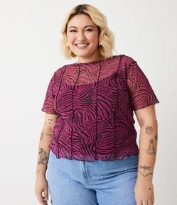 Blusa em Tule com Estampa Animal Print Zebra Curve & Plus Size