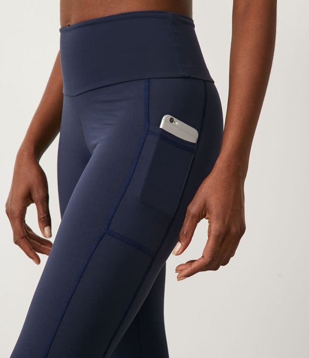 Pantalón Legging Deportivo en Poliamida con Cintura Alta y Costura Contrastante Azul Oscuro 4
