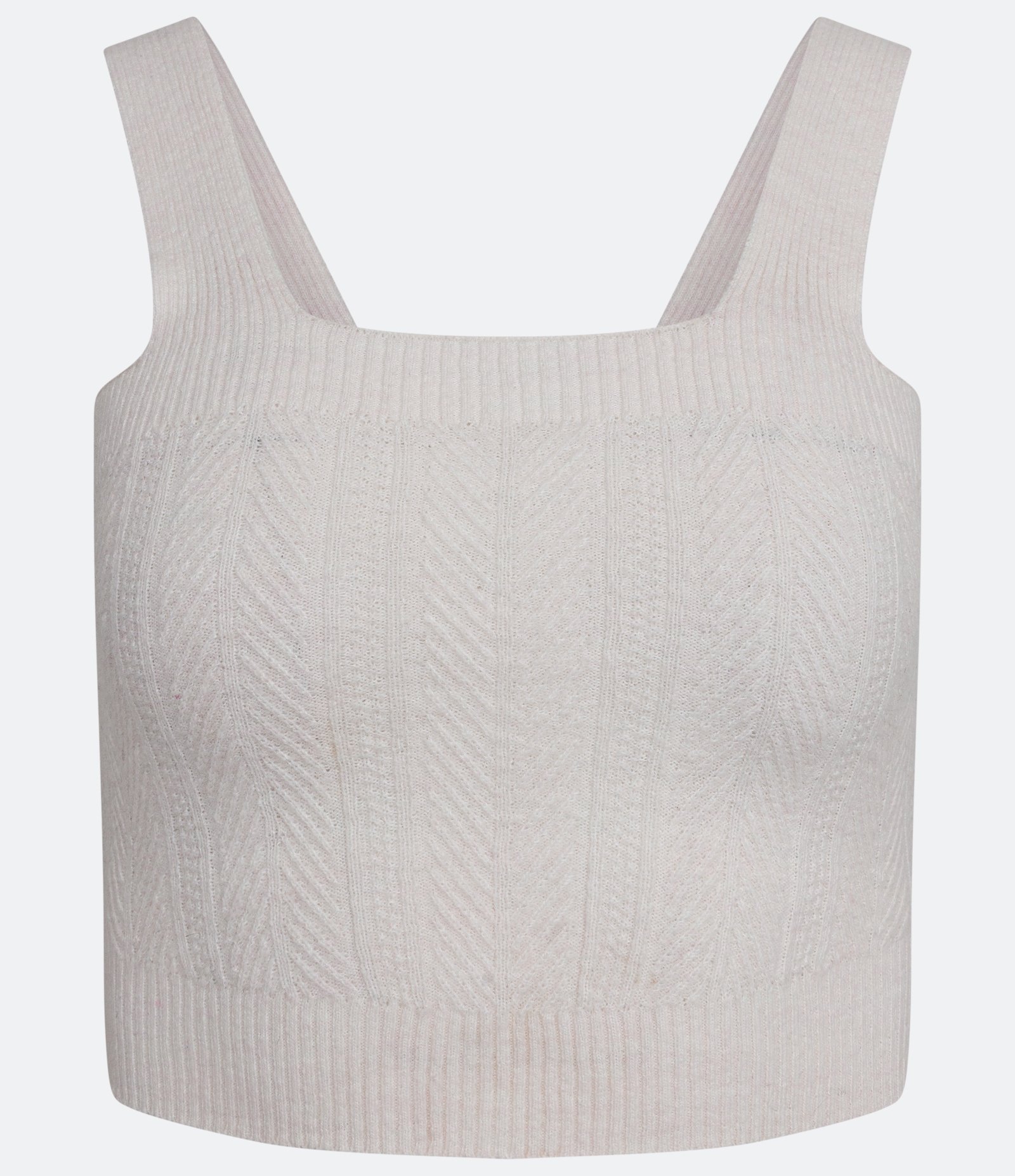 Blusa Cropped Sem Manga em Tricô Texturizado Off White 1