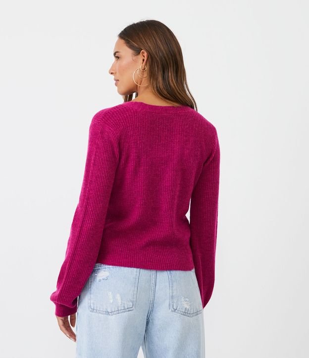 Cardigan en Punto con Hilo Mezclado y Botones Forrados Rosado 3