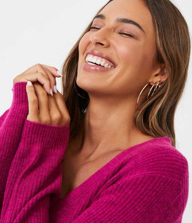 Cardigan en Punto con Hilo Mezclado y Botones Forrados Rosado 5