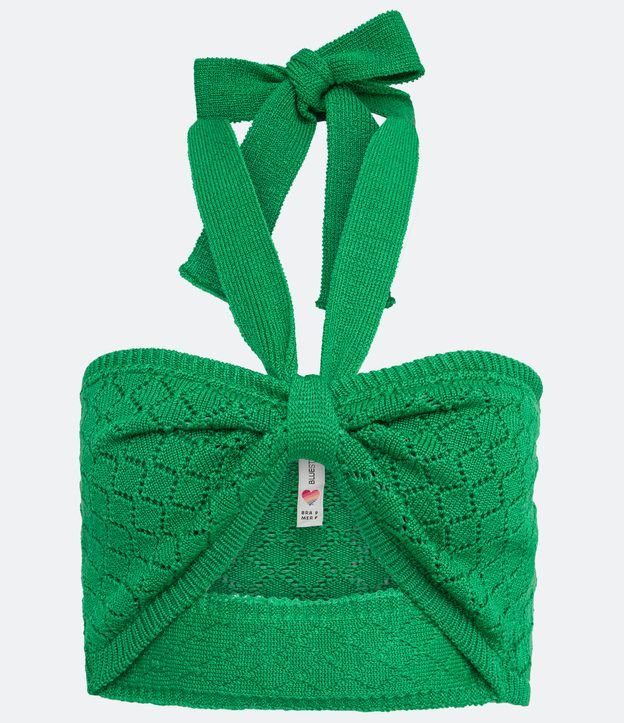 Blusa Cropped en Lana Acrilica con Puntos Diamante y Retorcido en el Busto Verde 6