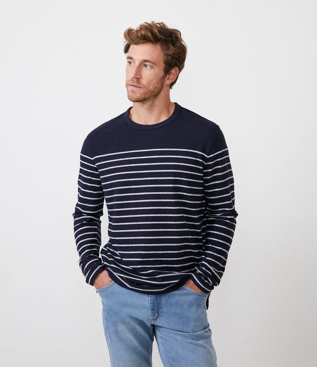 Camiseta Comfort em Algodão com Listras e Manga Longa