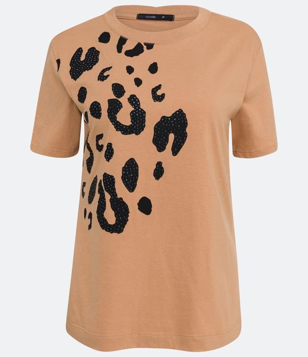 Blusa T-shirt en Algodón con Estampado Animal Print Jaguar Beige 5