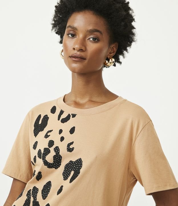 Blusa T-shirt en Algodón con Estampado Animal Print Jaguar Beige 4