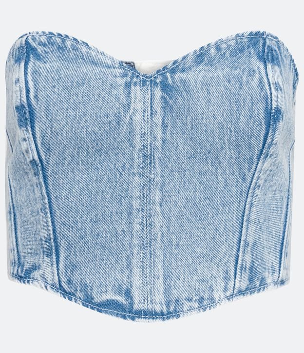 Blusa Tomara que Caia Corset Jeans com Botões Forrados Azul 5