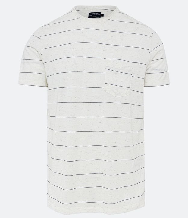 Remera Comfort en Viscosa con Rayas y Pequeño Bolsillo Beige 6