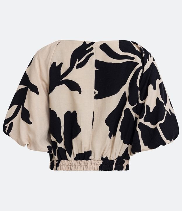 Blusa en Viscolino con Estampado Floral Beige 7