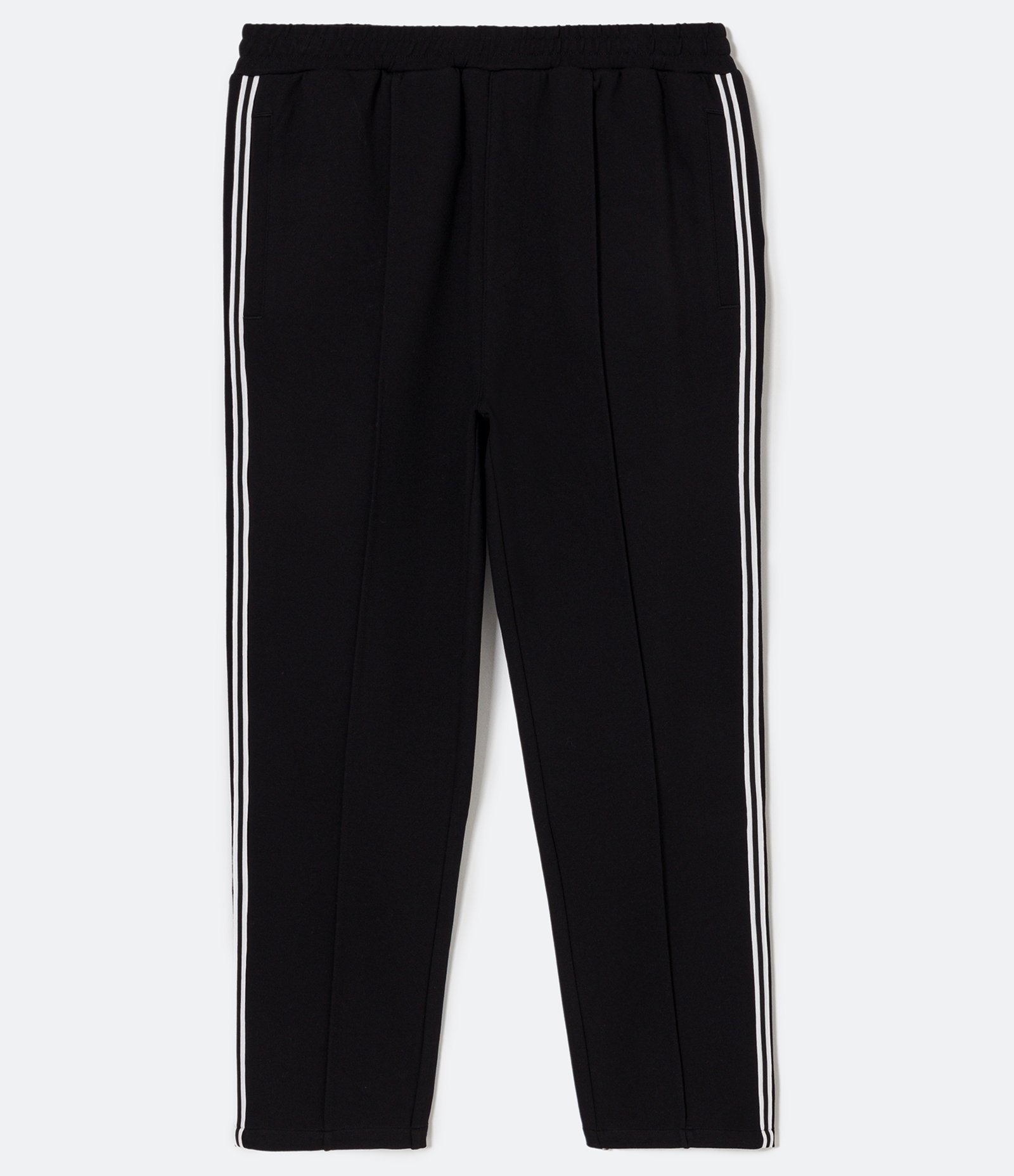 Calça Cropped em Viscose com Recortes e Listras Laterais Preto 5
