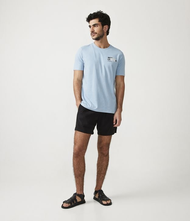 Remera Regular en Algodón con Letras Azul 2