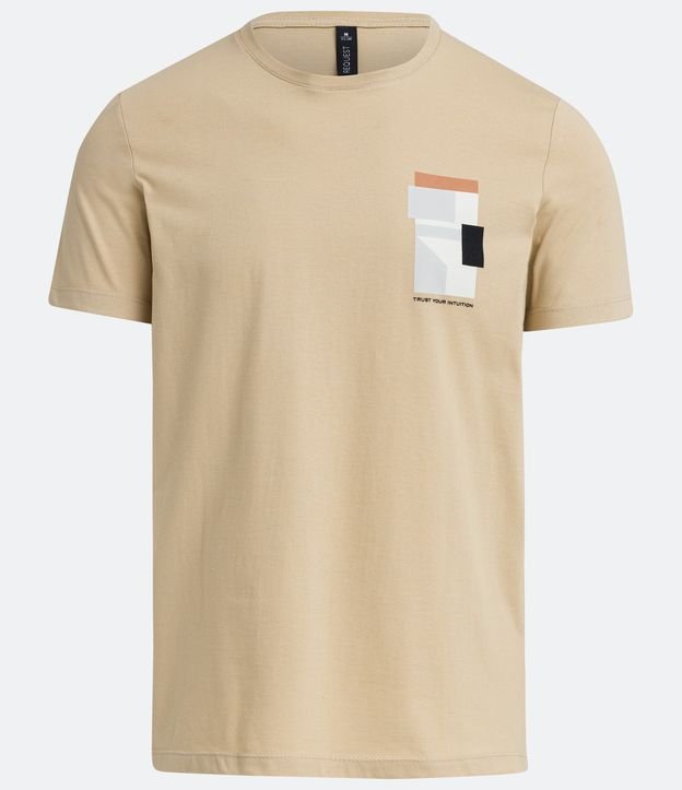 Camiseta Regular em Algodão com Estampa Geométrica e Lettering Marrom 5