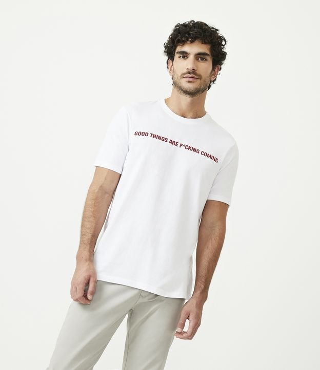 Camiseta Regular em Algodão com Estampa em Lettering - Cor: Branco - Tamanho: P
